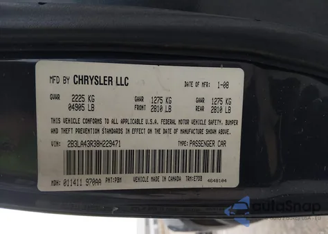 2008 Dodge Charger z USA, uszkodzony, nr VIN 2B3LA43R38H229471